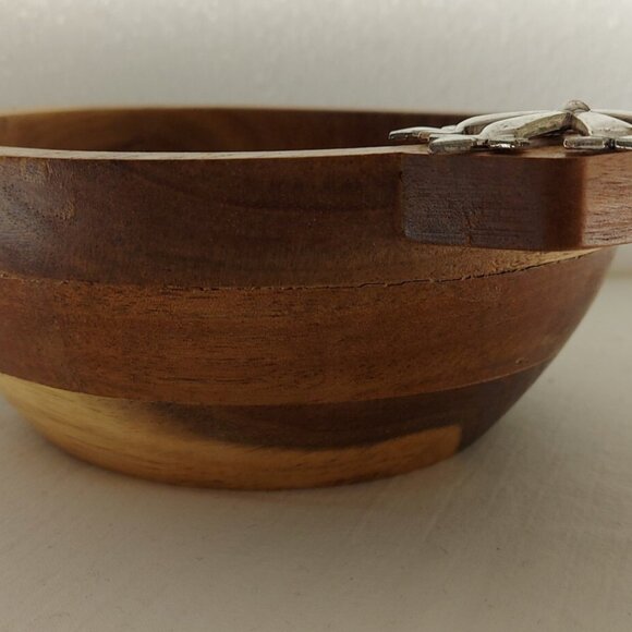 Acacia Wooden Dipping Bowl w Spreader Christmas Winter Set *NEW Open Box - Picture 8 of 10